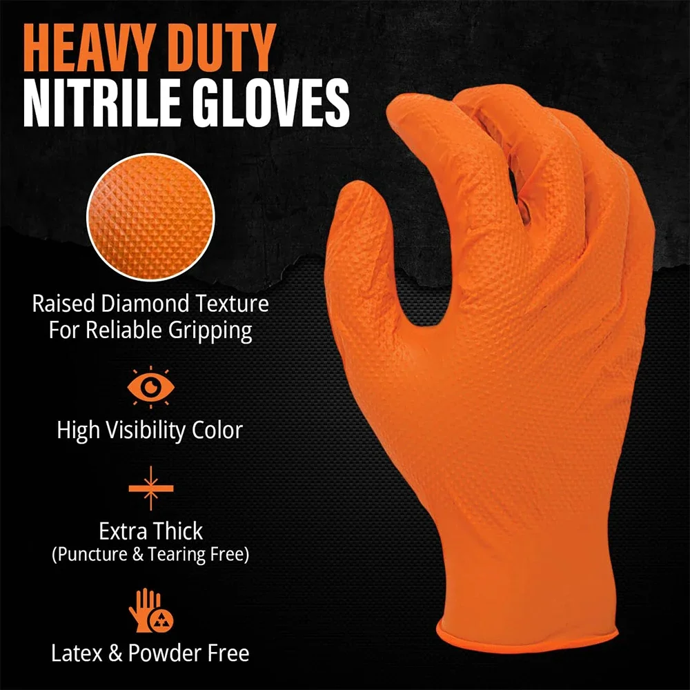 Heavy Duty Orange Nitrile Glov - đánh giá và giá Nitrile Mechanic Glove