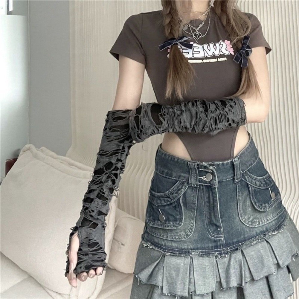 Long Punk Gloves Distressed St - đánh giá và giá Fingerless Glove Knit