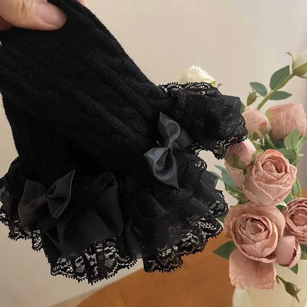 1 pair Lace Ruffle Hand Sleeve - đánh giá và giá Fingerless Glove Knit
