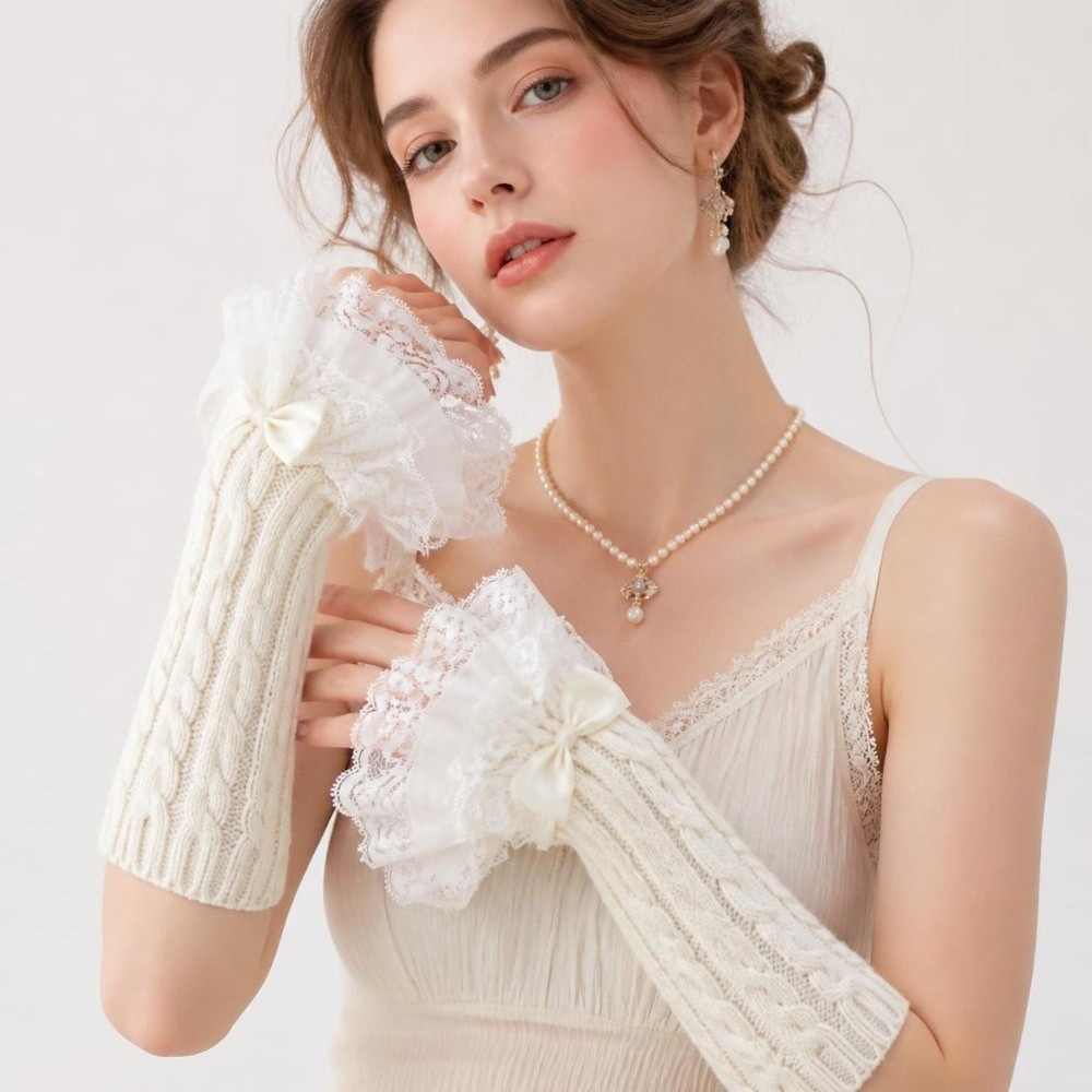 1 pair Lace Ruffle Hand Sleeve - đánh giá và giá Fingerless Glove Knit