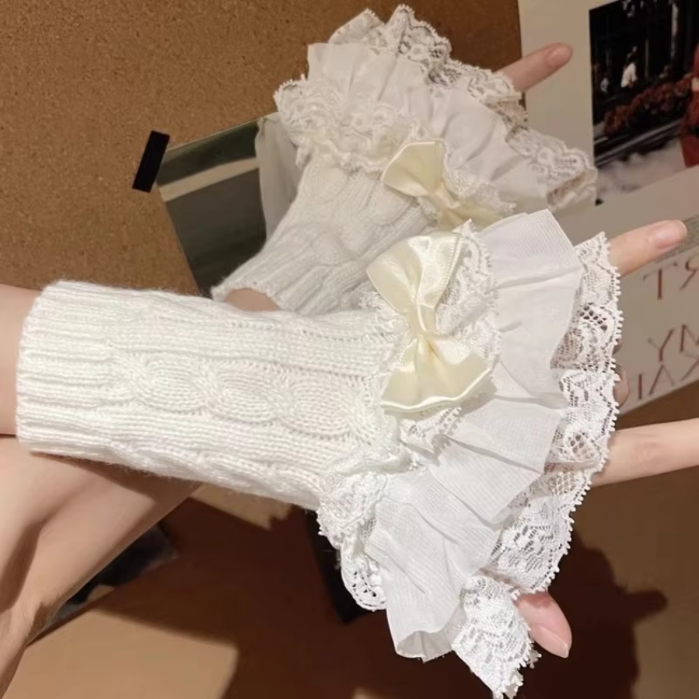 1 pair Lace Ruffle Hand Sleeve - đánh giá và giá Fingerless Glove Knit